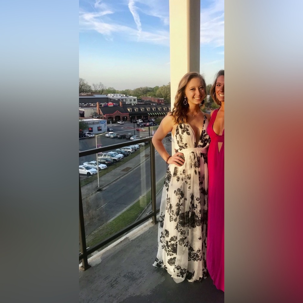 Black and white patterned maxi dress